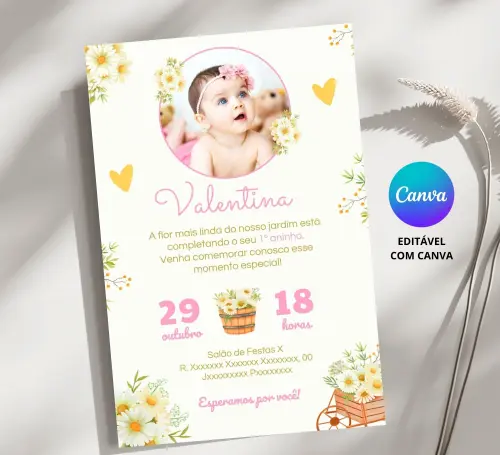 Convite Digital Jardim das Margaridas - Editável no Canva