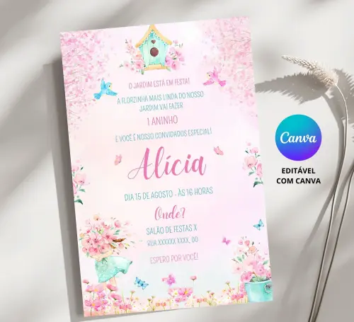 Convite Digital Jardim Encantado - Editável no Canva