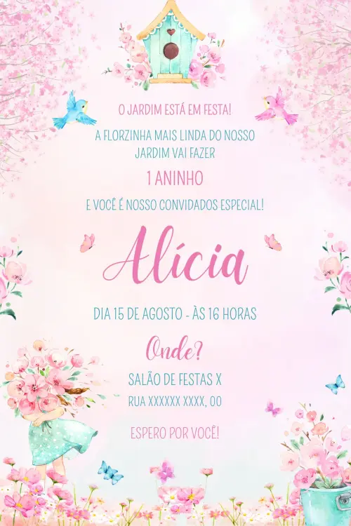 Convite Digital Jardim Encantado - Editável no Canva
