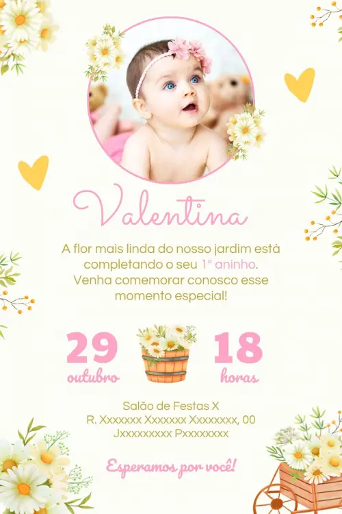 Convite Digital Jardim das Margaridas - Editável no Canva