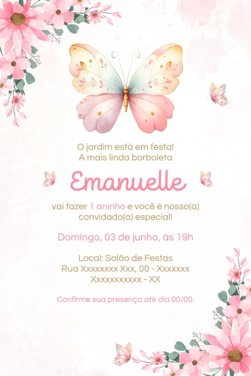 Convite Digital Borboleta - Editável no Canva