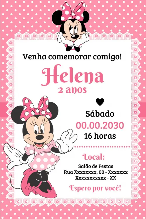 Convite Digital Minnie Rosa - Editável no Canva