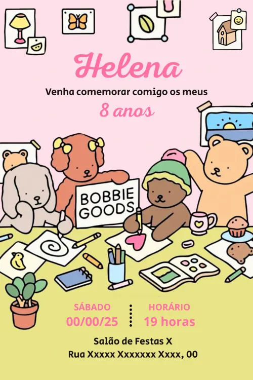 Convite Digital Bobbie Goods - Editável no Canva