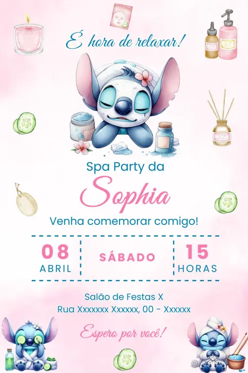 Convite Digital Stitch Spa - Editável no Canva