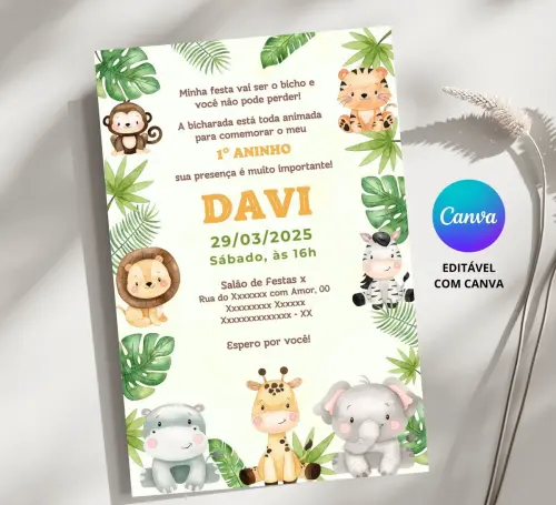 Convite Digital Safari - Editável no Canva
