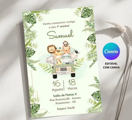 Convite Digital Safari - Editável no Canva