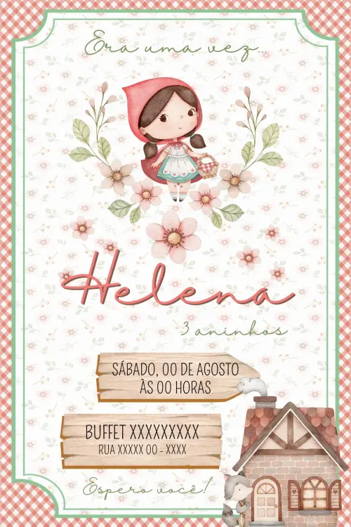 Convite Digital Chapeuzinho Vermelho - Editável no Canva