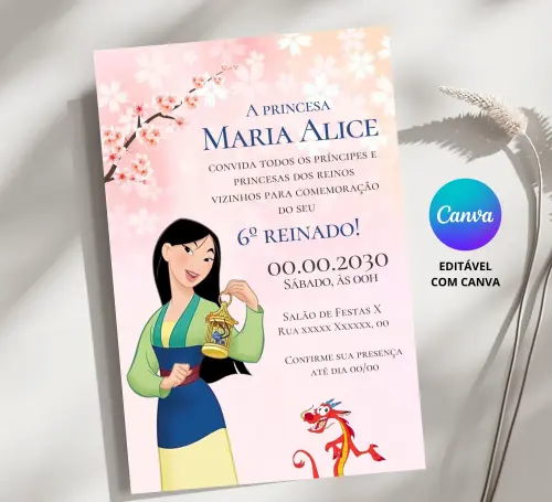 Convite Digital Mulan - Editável no Canva