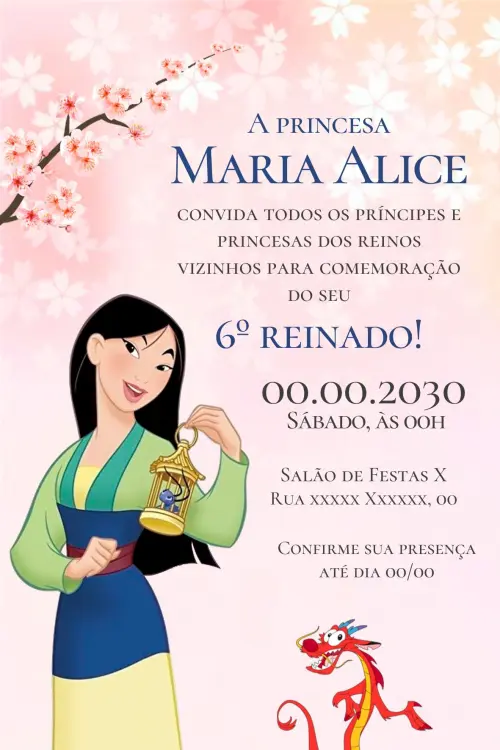 Convite Digital Mulan - Editável no Canva