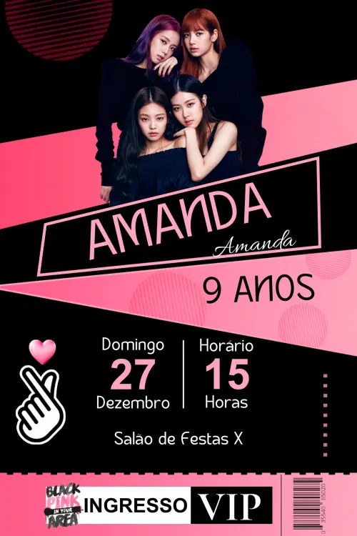 Convite Digital Black Pink - Editável no Canva