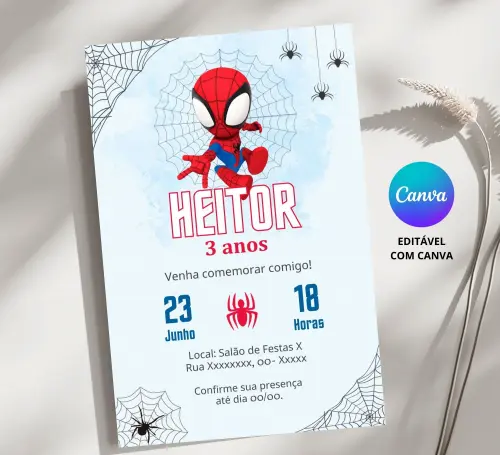 Convite Digital Homem Aranha Baby - Editável no Canva