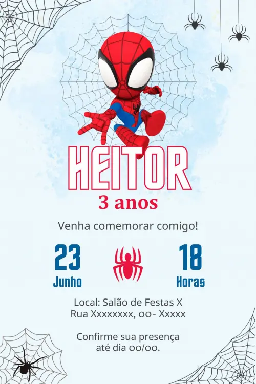 Convite Digital Homem Aranha Baby - Editável no Canva
