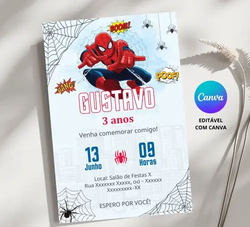 Convite Digital Homem Aranha Baby - Editável no Canva
