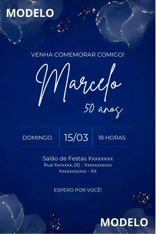 Convite Digital Masculino Azul - Editável no Canva