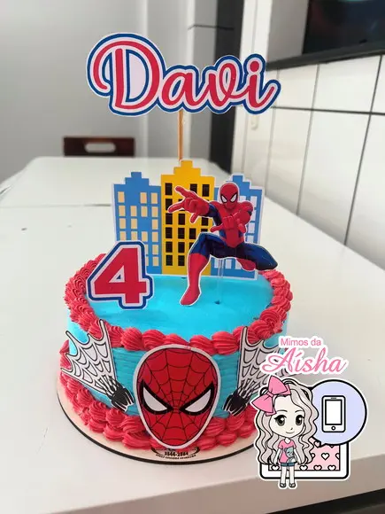 Arte Digital Topo de Bolo Homem Aranha 1 - Editável no Canva