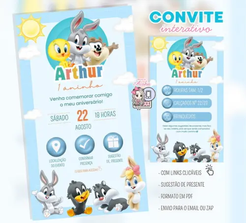 Convite Interativo Baby Looney Tunes