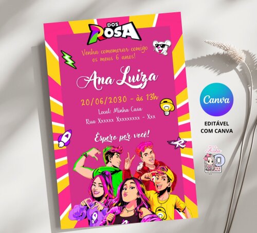 Convite Digital Emilly Vick (os Rosas) - Editável no Canva