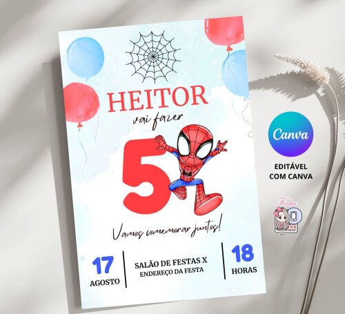 Convite Digital Homem Aranha Baby - Editável no Canva
