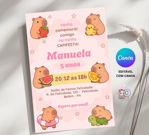 Convite Digital Capivara - Editável no Canva