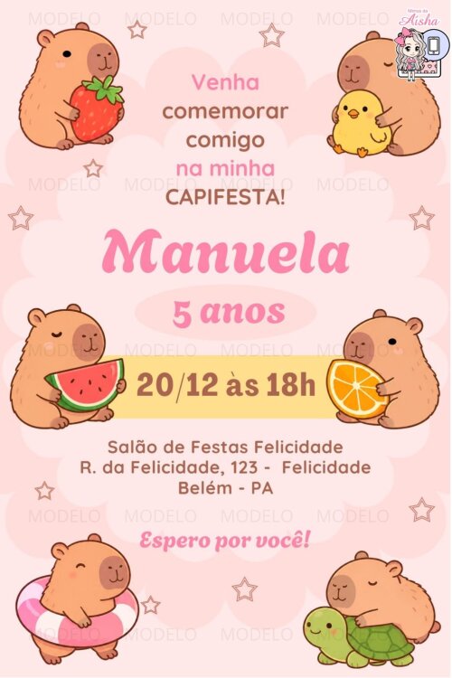 Convite Digital Capivara - Editável no Canva