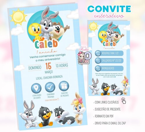 Convite Interativo Baby Looney Tunes