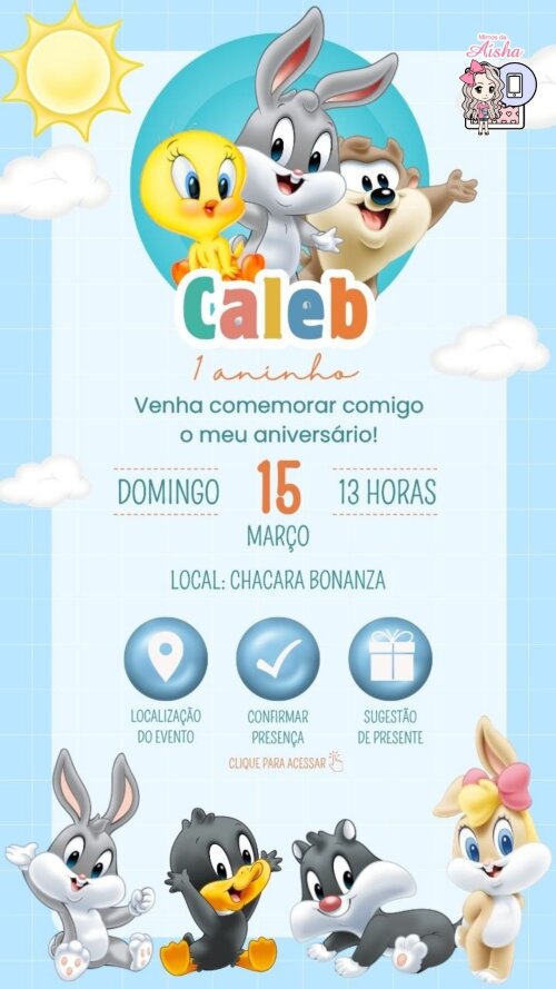 Convite Interativo Baby Looney Tunes