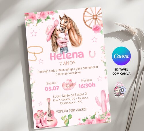 Convite Digital Boiadeira e Boiadeirinha | Editável no Canva