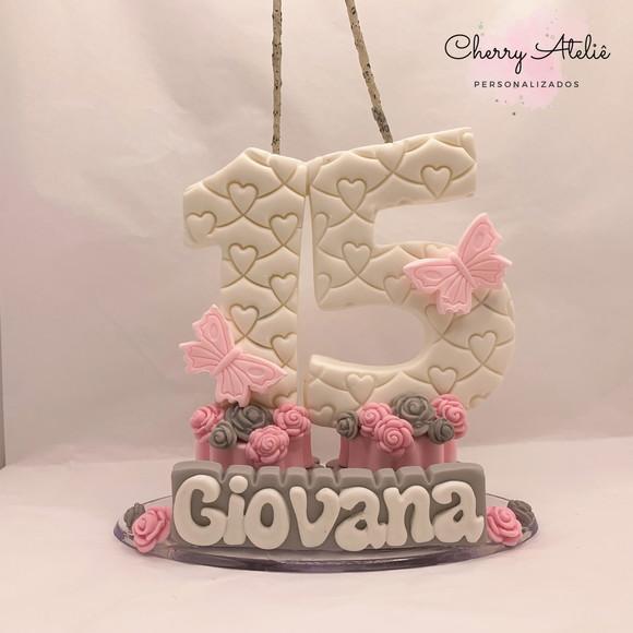 Vela 15 Anos com Flores - Biscuit (personalizada)