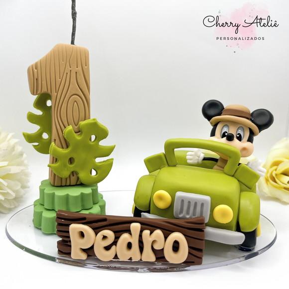 Vela Mickey Safari com Jipe - Biscuit (personalizada)