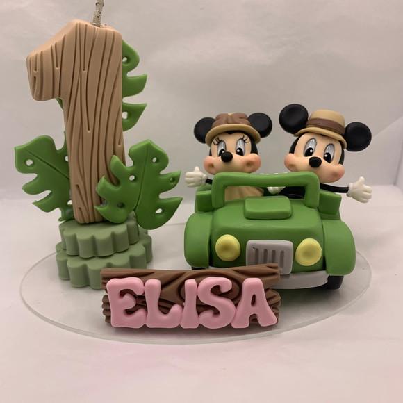 Vela Mickey e Minnie Safari Jipe - Biscuit (personalizada)