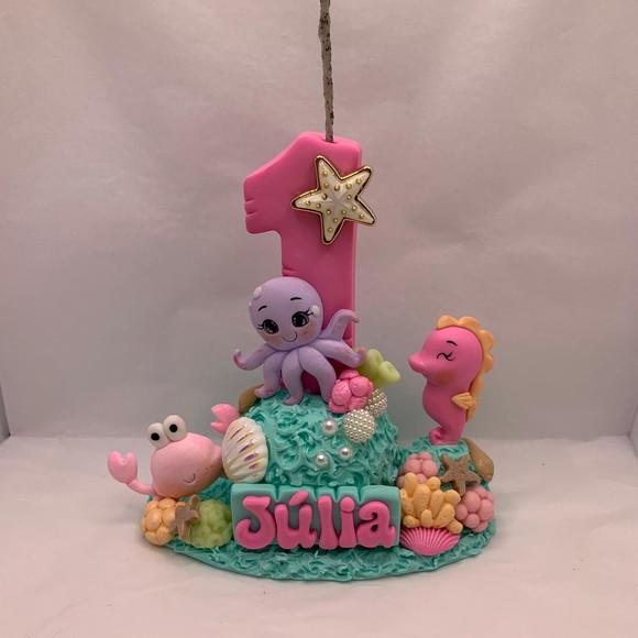 Vela Personalizada - Tema: Fundo do Mar Rosa