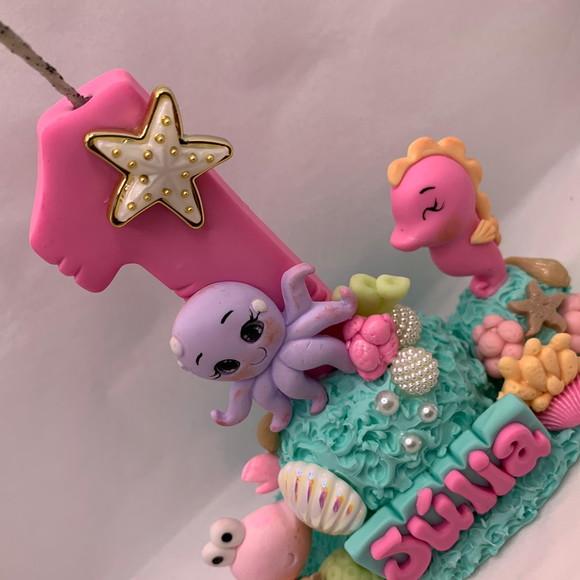 Vela Personalizada - Tema: Fundo do Mar Rosa