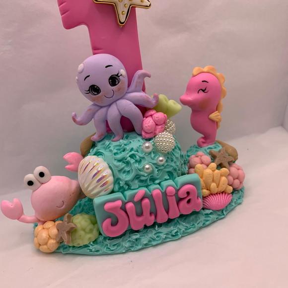 Vela Personalizada - Tema: Fundo do Mar Rosa