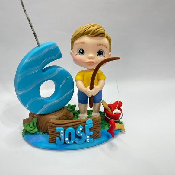 Vela Pescaria com Boneco - Biscuit (personalizada)