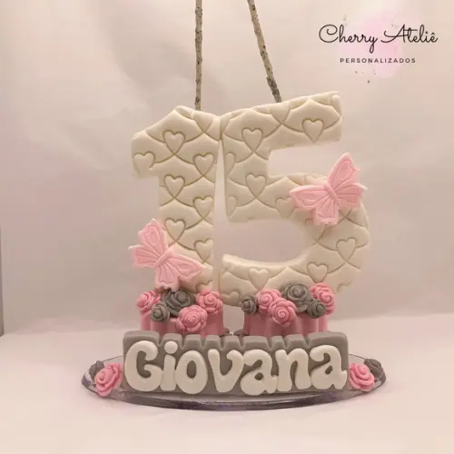 Vela 15 Anos com Flores - Biscuit (personalizada)