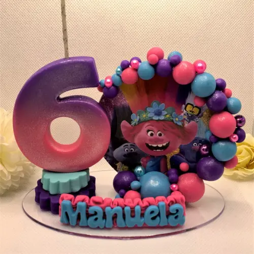 Vela Cenário Trolls (degradê) - Biscuit (personalizada)