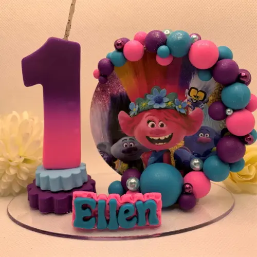 Vela Cenário Trolls (degradê) - Biscuit (personalizada)