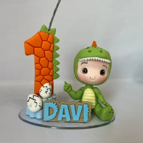 Vela Dino Baby com Boneco - Biscuit (personalizada)
