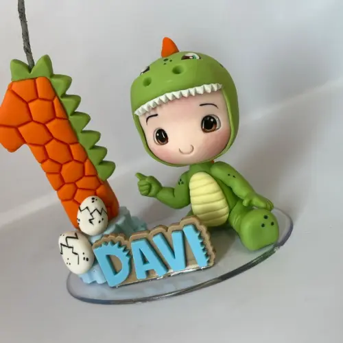 Vela Dino Baby com Boneco - Biscuit (personalizada)