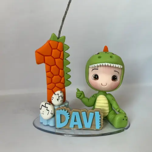 Vela Dino Baby com Boneco - Biscuit (personalizada)