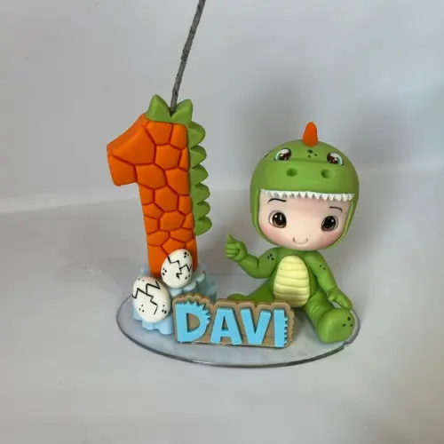 Vela Dino Baby com Boneco - Biscuit (personalizada)