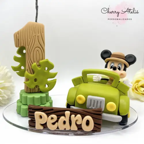 Vela Mickey Safari com Jipe - Biscuit (personalizada)