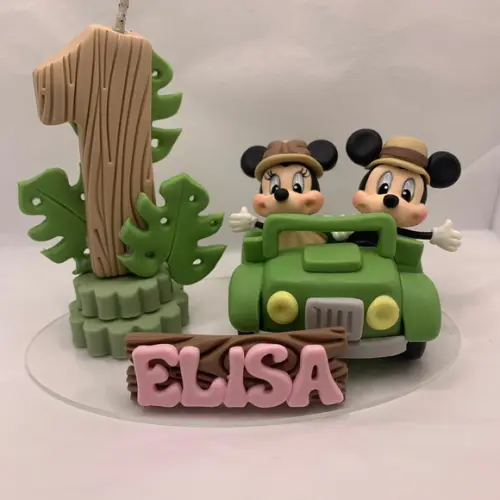 Vela Mickey e Minnie Safari Jipe - Biscuit (personalizada)