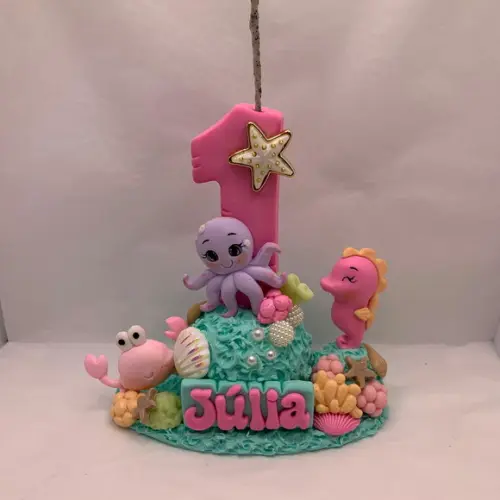 Vela Personalizada - Tema: Fundo do Mar Rosa