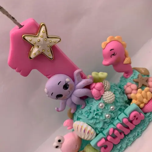 Vela Personalizada - Tema: Fundo do Mar Rosa