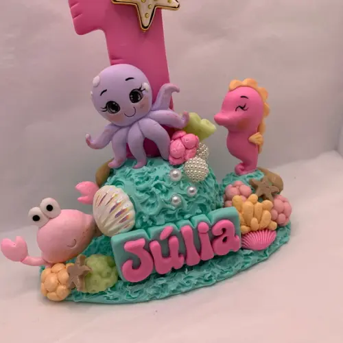 Vela Personalizada - Tema: Fundo do Mar Rosa