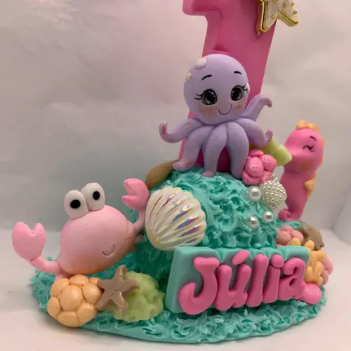 Vela Personalizada - Tema: Fundo do Mar Rosa