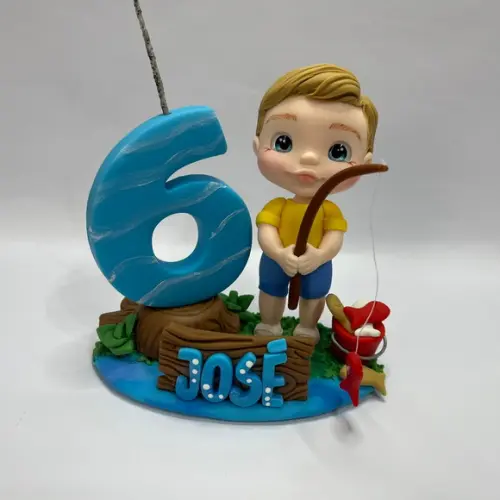 Vela Pescaria com Boneco - Biscuit (personalizada)