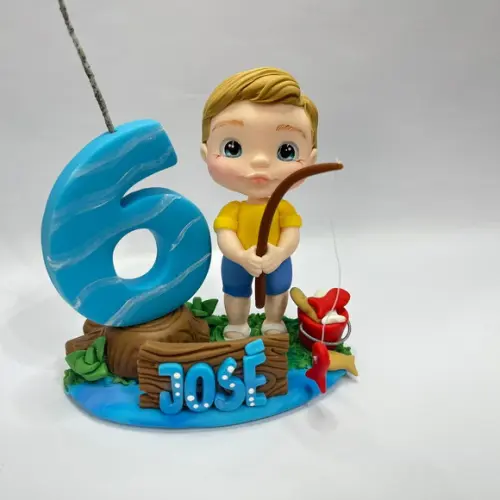 Vela Pescaria com Boneco - Biscuit (personalizada)