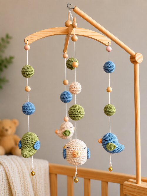 Móbile de berço em Amigurumi - Passarinhos Sonhadores